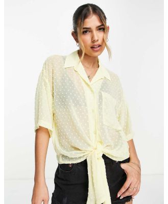 ASOS DESIGN tie front dobby shirt in pastel yellow