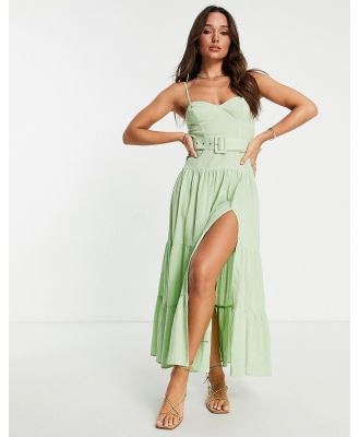 ASOS DESIGN tiered belted maxi sundress in apple green