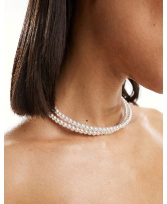 ASOS DESIGN torque choker with wraparound faux pearl design-White