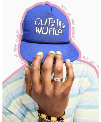 ASOS DESIGN trucker cap with contrast print in blue