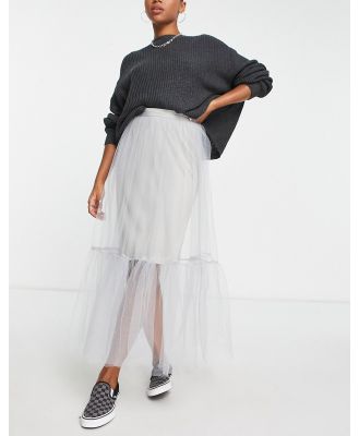 ASOS DESIGN tulle tiered maxi skirt in dove grey