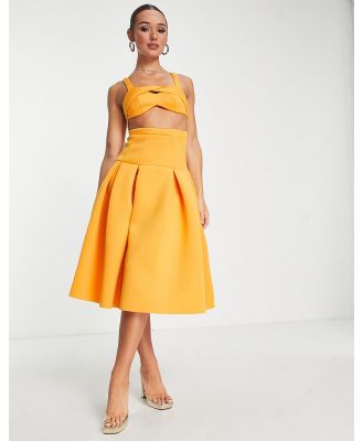 ASOS DESIGN two piece dropped waist pleat midi prom dress in marigold-Yellow