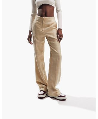 ASOS DESIGN ultimate straight leg pants in beige grid check-Blonde