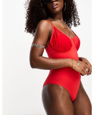 ASOS DESIGN underwired mesh cupped swimsuit in red