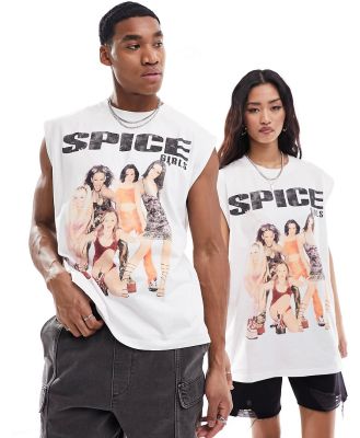 ASOS DESIGN unisex oversized licence singlet in white with Spice Girls print