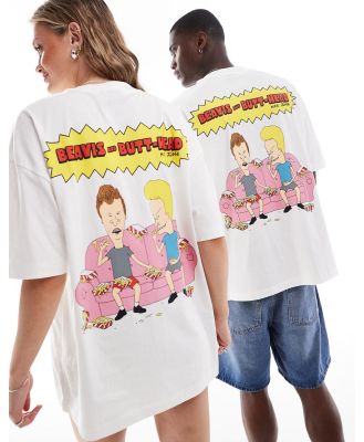 ASOS DESIGN unisex oversized licence t-shirt with Beavis and Butt-Head prints in off white