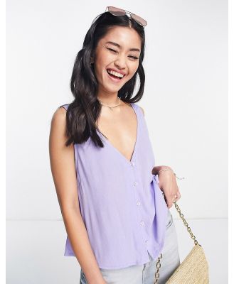 ASOS DESIGN v neck crinkle singlet with shell buttons in lilac-Purple