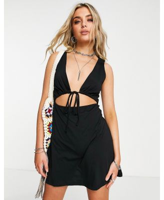 ASOS DESIGN v neck cut out mini dress with tie detail in black