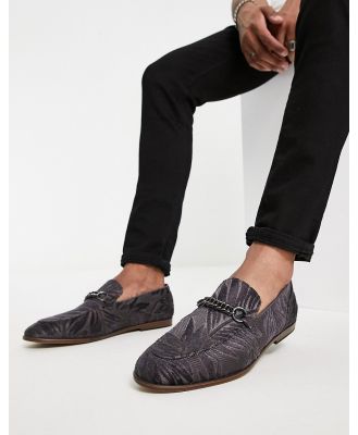 ASOS DESIGN velvet loafers in grey with chain snaffle with contrast sole