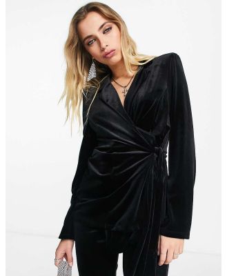 ASOS DESIGN velvet suit blazer with side wrap belt in black