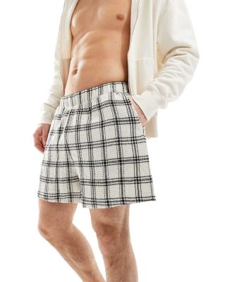 ASOS DESIGN waffle check shorts in ecru-Neutral