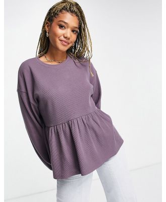 ASOS DESIGN waffle smock top with blouson sleeve in burgundy-Red