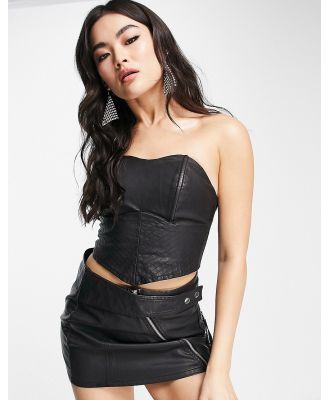 ASOS DESIGN washed faux leather corset top in black (part of a set)-Green