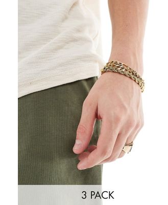 ASOS DESIGN waterproof stainless steel 3 pack chain bracelet set in gold tone