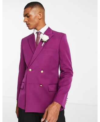 ASOS DESIGN wedding skinny blazer with gold buttons in plum-Purple