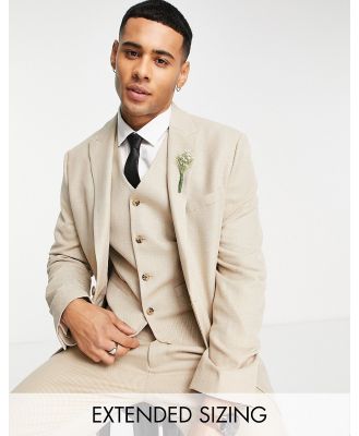 ASOS DESIGN wedding skinny suit jacket in linen mix in micro texture in beige-Neutral
