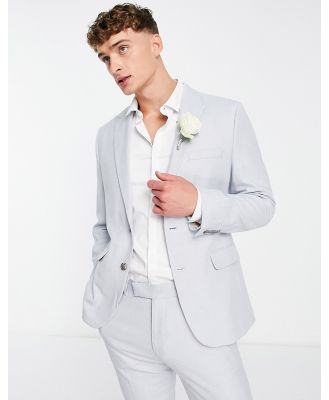 ASOS DESIGN wedding skinny suit jacket in linen mix in micro texture in pastel blue