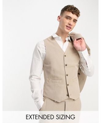 ASOS DESIGN wedding skinny suit waistcoat in linen blend in micro texture in brown