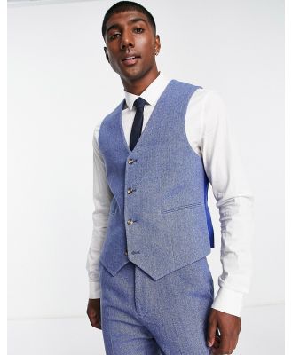ASOS DESIGN wedding skinny wool mix suit waistcoat in light blue herringbone