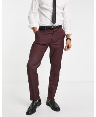 ASOS DESIGN wedding slim smart pants in burgundy-Red