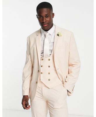 ASOS DESIGN wedding slim suit jacket with micro texture in stone-Neutral