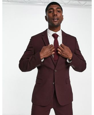 ASOS DESIGN wedding super skinny suit jacket in micro texture in burgundy-Red