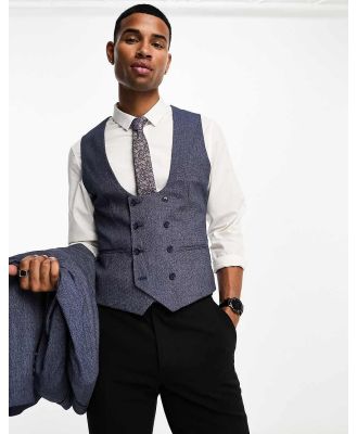 ASOS DESIGN wedding super skinny suit waistcoat in dark blue micro texture