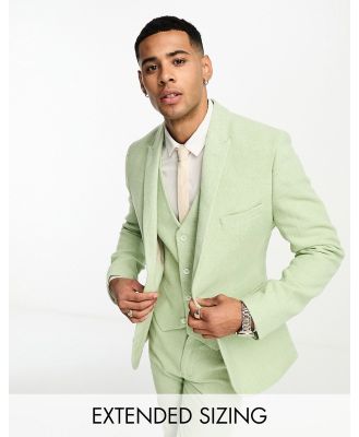 ASOS DESIGN wedding super skinny wool mix puppytooth suit jacket in sage green