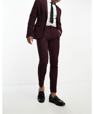 ASOS DESIGN wedding super skinny wool mix suit pants in burgundy puppytooth-Red