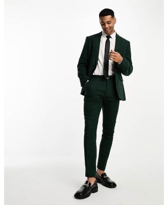 ASOS DESIGN wedding super skinny wool mix suit pants in dark green puppytooth