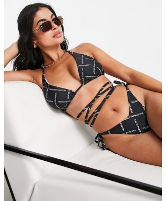 ASOS DESIGN Weekend Collective tie side bikini bottoms in mono print-Multi