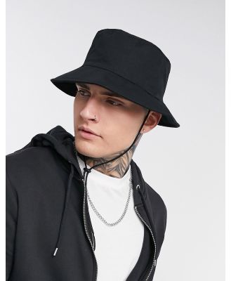 ASOS DESIGN wide brim safari bucket hat in black with tie drawcord