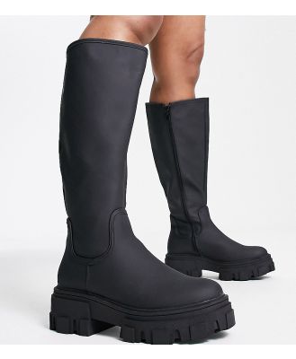 ASOS DESIGN Wide Fit Carla chunky flat knee boots in black