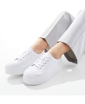 ASOS DESIGN Wide Fit Divide lace up flatform sneakers in white