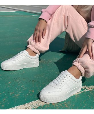 ASOS DESIGN Wide Fit Duet flatform lace up sneakers in white