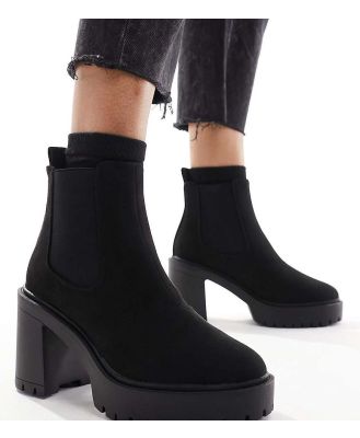 ASOS DESIGN Wide Fit Elma heeled chunky chelsea boots in black