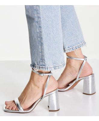 ASOS DESIGN Wide Fit Hilton barely there block heeled sandals in silver