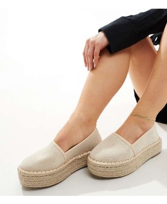 ASOS DESIGN Wide fit Journal flatform espadrilles in cream-White