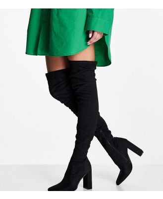 ASOS DESIGN Wide Fit Kenni block-heeled over the knee boots in black