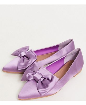 ASOS DESIGN Wide Fit Lake bow pointed ballet flats in lilac-Purple