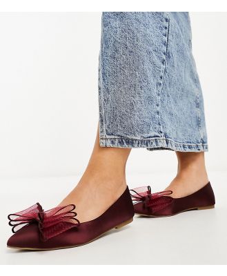 ASOS DESIGN Wide Fit Lila bow ballet flats in burgundy-Red