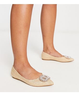 ASOS DESIGN Wide Fit Lola faux pearl pointed ballet flats in natural-Neutral