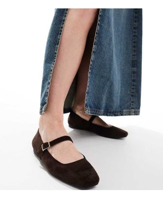 ASOS DESIGN Wide Fit Lottie Mary Jane ballet flats in brown