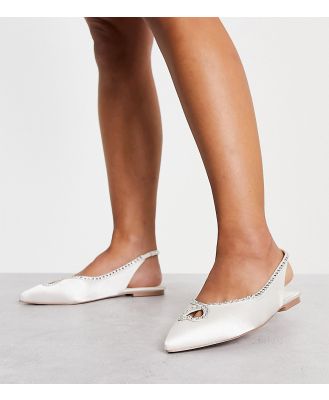 ASOS DESIGN Wide Fit Lust heart diamante ballet flats in ivory-White