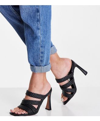 ASOS DESIGN Wide Fit Nuclear woven strappy high-heeled mules in black