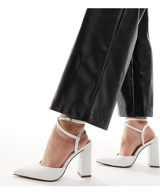 ASOS DESIGN Wide Fit Paige high block heels in white lizard