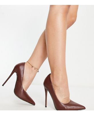 ASOS DESIGN Wide Fit Passion stiletto court shoes in chocolate-Brown
