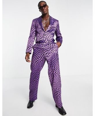 ASOS DESIGN wide leg suit pants in wavy checkerboard in purple