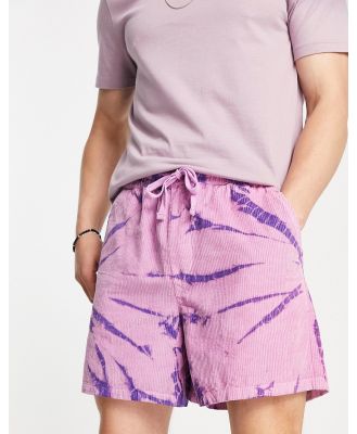 ASOS DESIGN wide shorts in tie dye pink cord