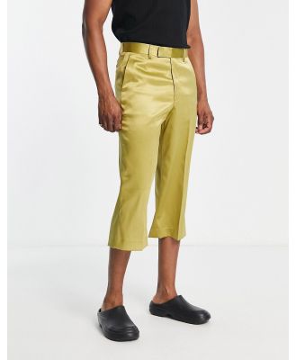 ASOS DESIGN wide smart culotte pants in oil green satin